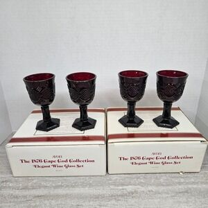 AVON 1876 Cape Cod Collection Elegant Wine Glass Set Ruby Red 2 Set of 2 Vintage